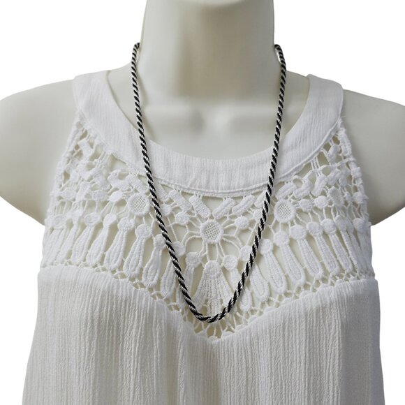 Vintage Trifari Rope Chain Cord Necklace Silver Tone Black 24” Signed - Picture 1 of 13